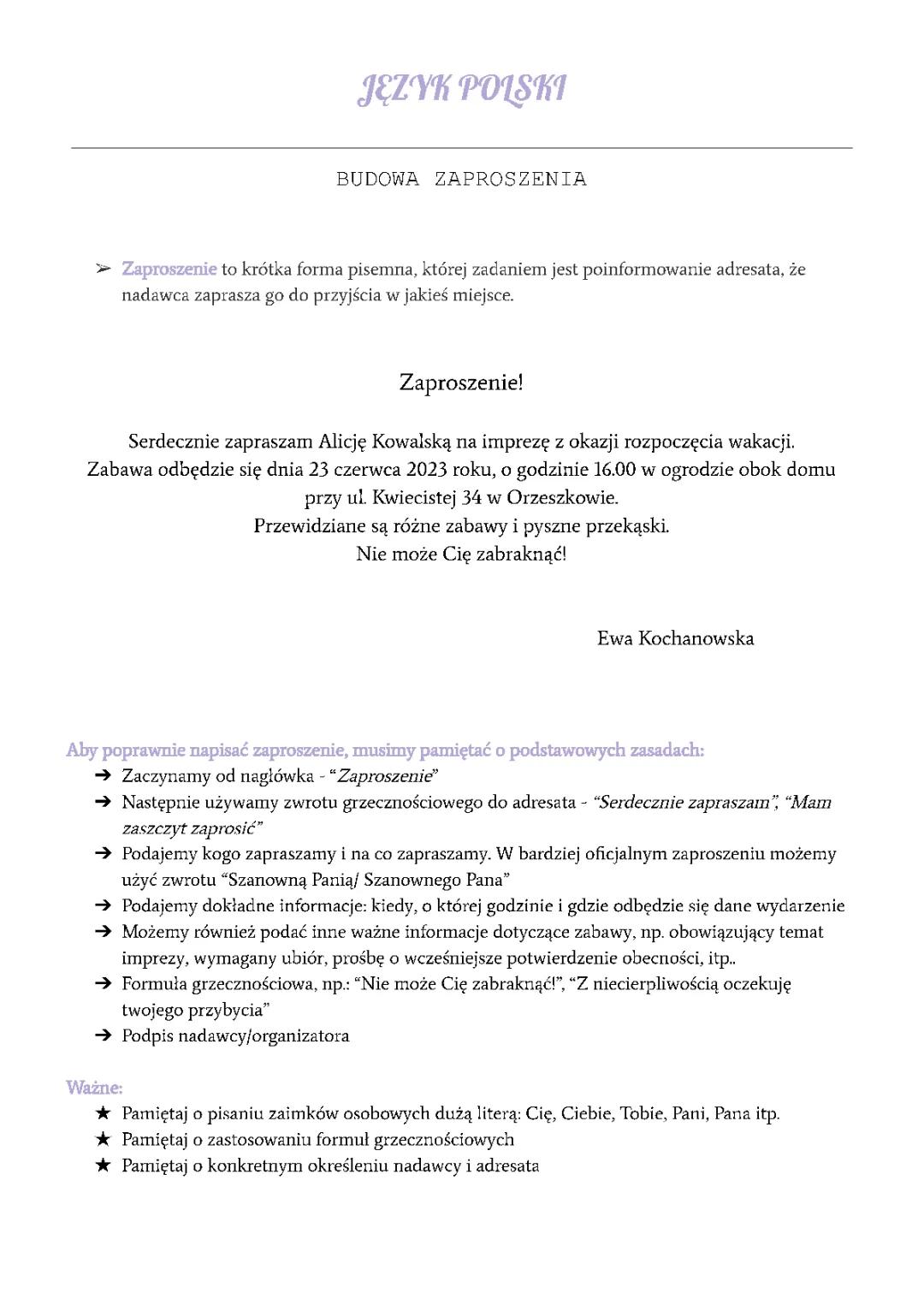Budowa zaproszenia - jak napisać zaproszenie?