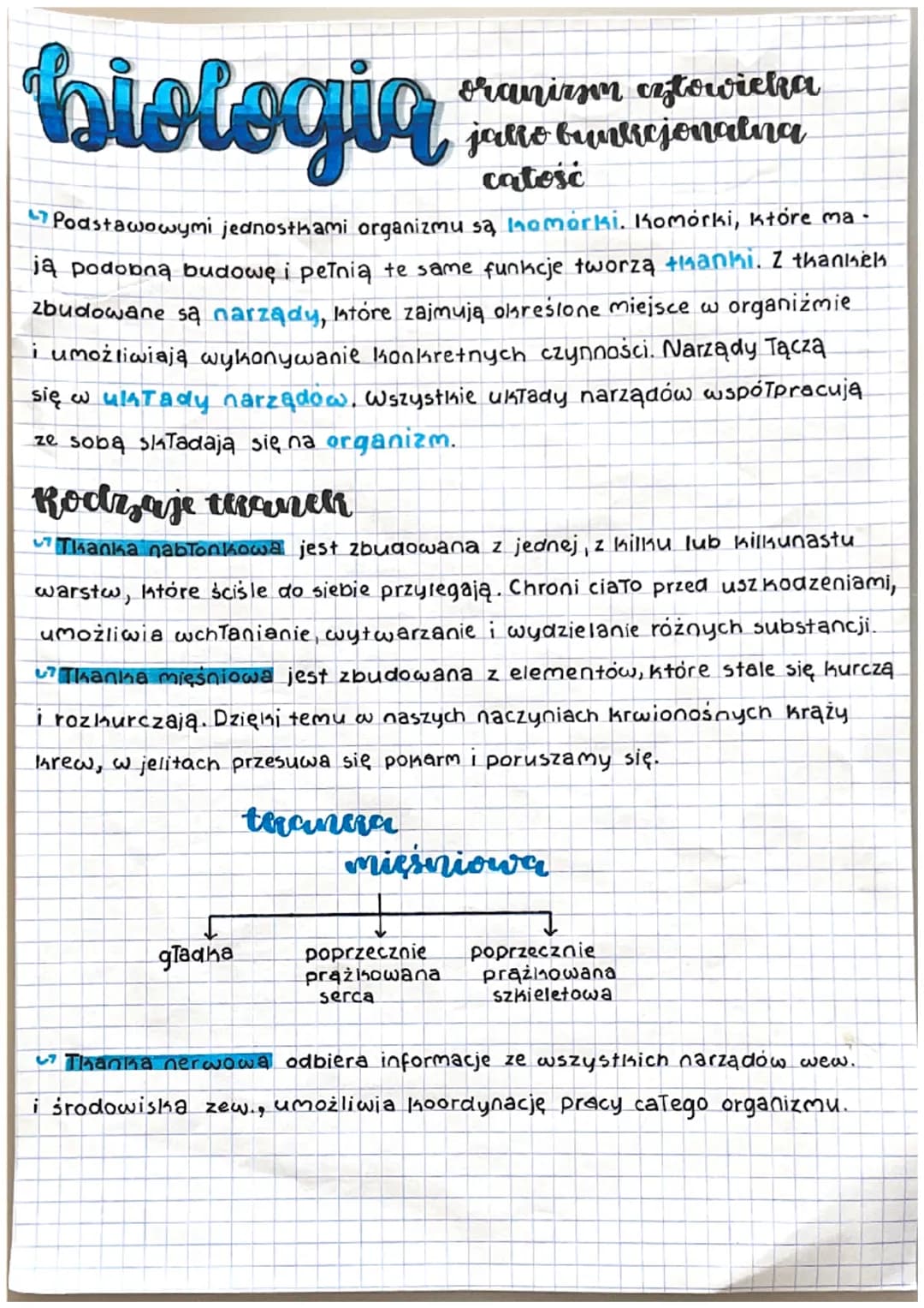 biologia
Podstawowymi jednostkami organizmu są komórki. Komórki, które ma -
ją podobną budowę i pełnią te same funkcje tworzą tkanki. Z tkan