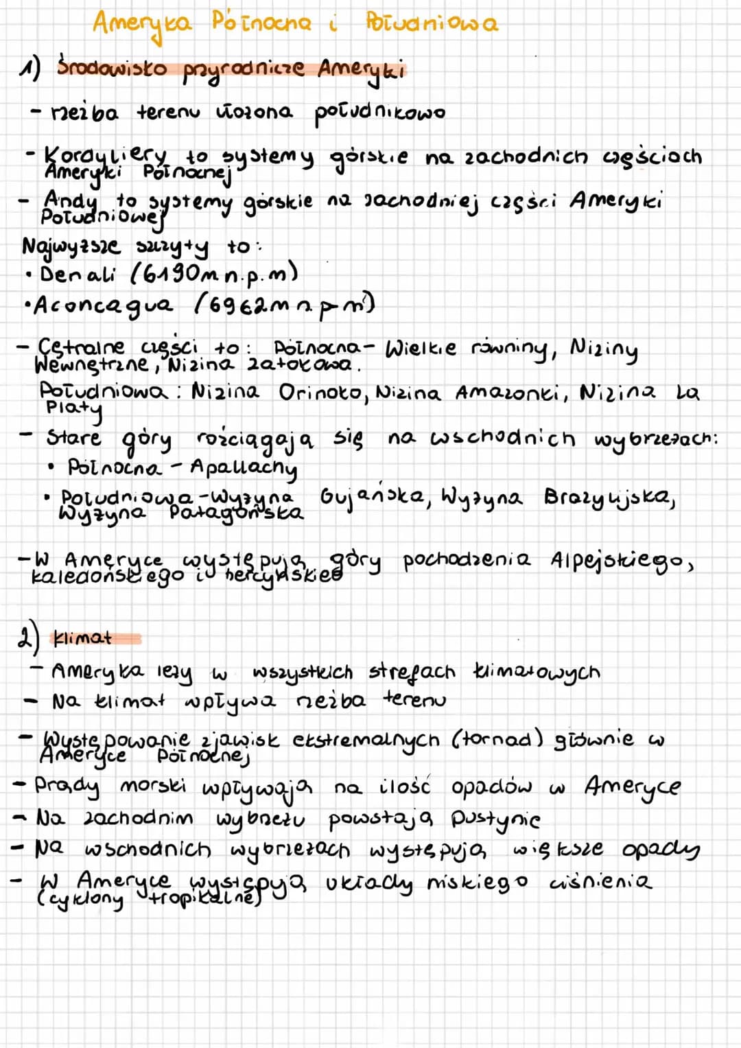 Ameryka Poinocha i
1) Środowisko przyrodnicze Ameryki
meiba terenu cozona południkowo
●
-
-
Najwyzsze szczyty to:
• Denali (6190mn.p.m)
•Aco