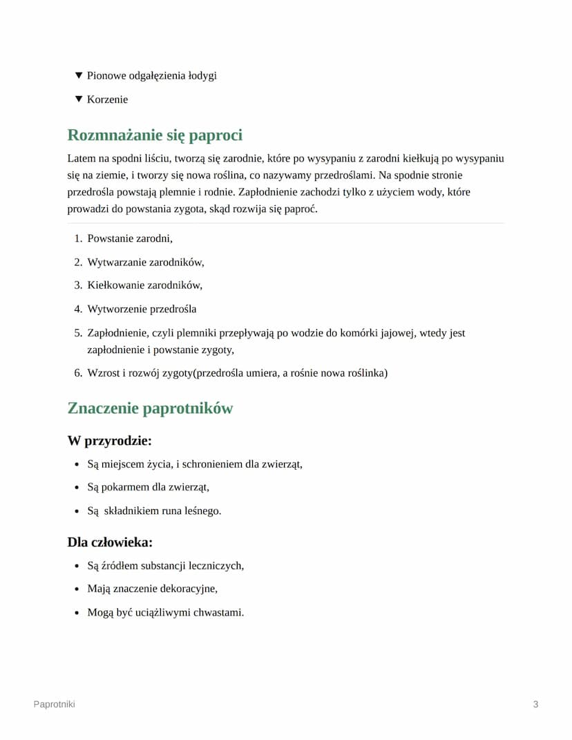 Paprotniki
Środowisko życia paprotników,
Budowa paprotników,
Rozmnażanie się paproci,
Znaczenie paprotników w przyrodzie i dla człowieka.
Śr