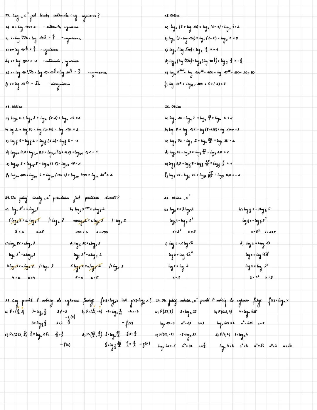 # Logarytmy

1. Oblice

a) log, 81-4

b) log-2

c) log=-3

d) log=-1

e) logg 3.

f) log, -

2.Oblica

g)log, 7580호

a) Log, 2400 = 100

e) 