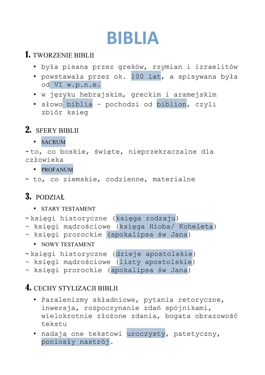 BIBLIA
1. TWORZENIE BIBLII
była pisana przez greków, rzymian i izraelitów
powstawała przez ok. 100 lat, a spisywana była
od VI w.p.n.e.
●
●
