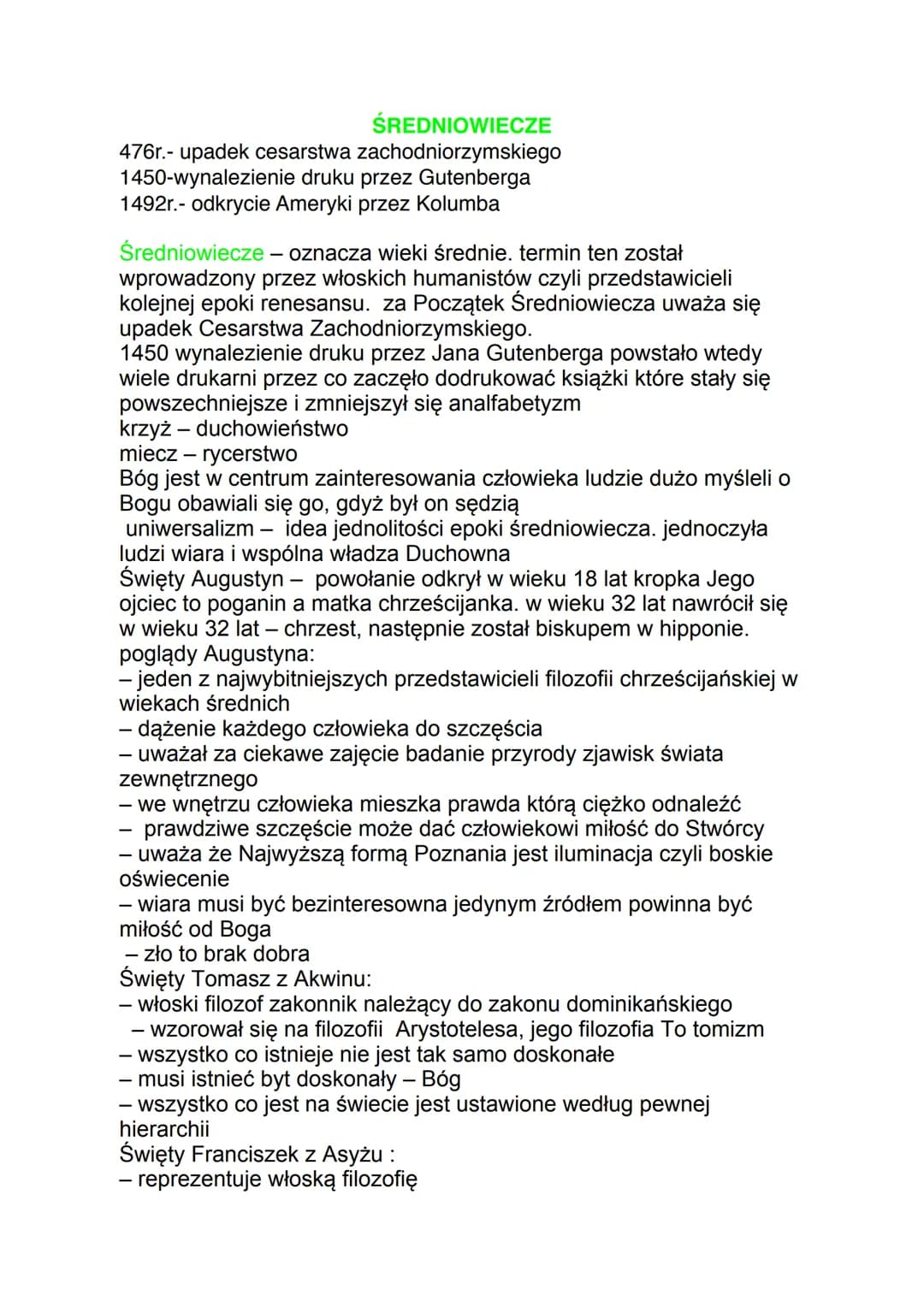 ŚREDNIOWIECZE
476r.- upadek cesarstwa zachodniorzymskiego
1450-wynalezienie druku przez Gutenberga
1492r.- odkrycie Ameryki przez Kolumba
Śr