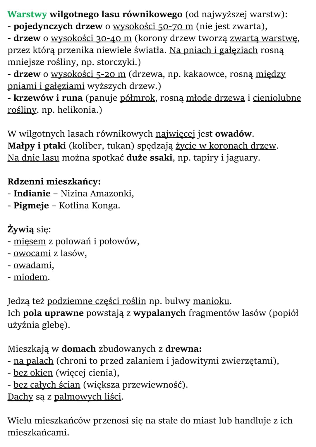 W wilgotnym lesie równikowym
i w lesie strefy umiarkowanej
Drzewa i inne rośliny tworzą warstwy lasu.
Ze względu na różny klimat inny wygląd