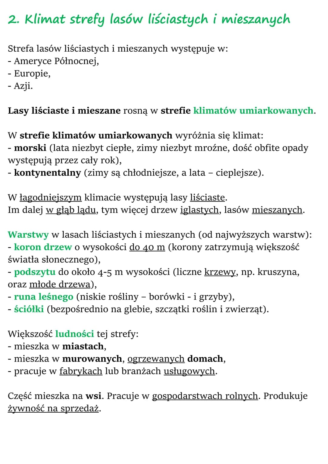 W wilgotnym lesie równikowym
i w lesie strefy umiarkowanej
Drzewa i inne rośliny tworzą warstwy lasu.
Ze względu na różny klimat inny wygląd