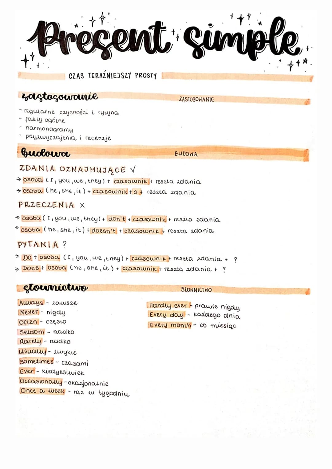 Present simple
CZAS TERAŹNIEJSZY PROSTY
zastosowanie
- regularne czynności i rytyna
- fakty ogólne
harmonogramy
przyzwyczajenia i recenzje
B