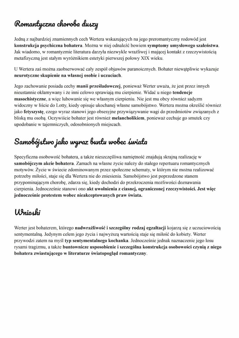 <h2 id="cierpieniamodegowerterastreszczenie">Cierpienia młodego Wertera - streszczenie</h2>
<p>Werter, jako bohater romantyczny, nie jest ła