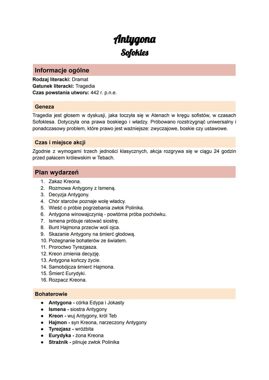 Antygona
Sofokles
Informacje ogólne
Rodzaj literacki: Dramat
Gatunek literacki: Tragedia
Czas powstania utworu: 442 r. p.n.e.
Geneza
Tragedi