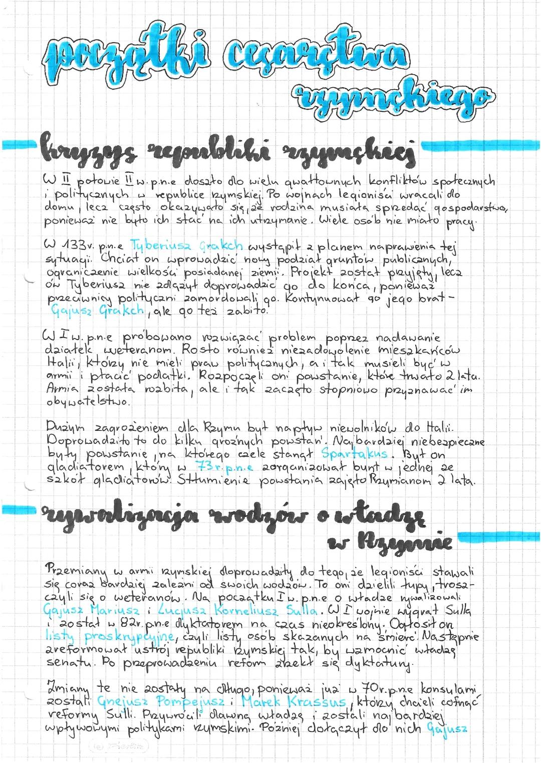 Początki Cesarstwa Rzymskiego - Notatka dla Uczniów