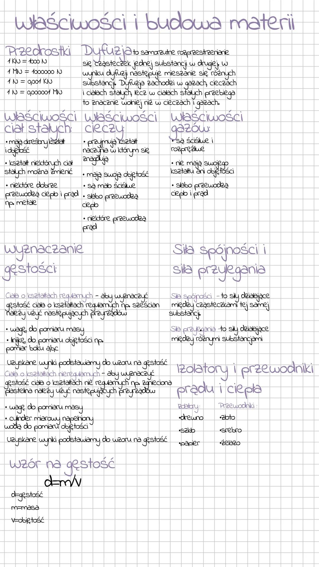 właściwości
Przedrostki Dyfuzja to se
1 KN = 1000 N
1 MN = 1000000 №
1 N = 0,001 KN
1 N = 0,000001 MN
właściwości
ciat stałych
•maja okreśbr