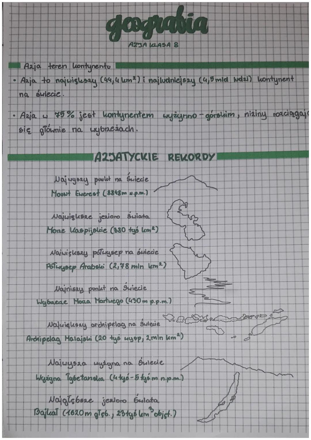geograbia
AZSA KLASA 8
Aaja teren kontynentu
Azja to największy (44,4 km²) i najludniejszy (4,5 mld ludzi) kontynent
na świecie.
Azja w 75% 