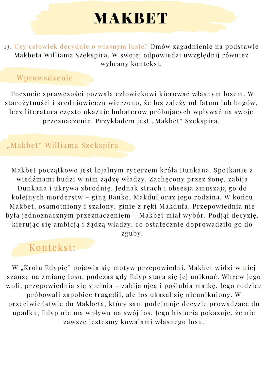 # MAKBET

12. Moralna odpowiedzialność za czyny. Omów zagadnienie na podstawie
Makbeta Williama Szekspira. W swojej odpowiedzi uwzględnij ró