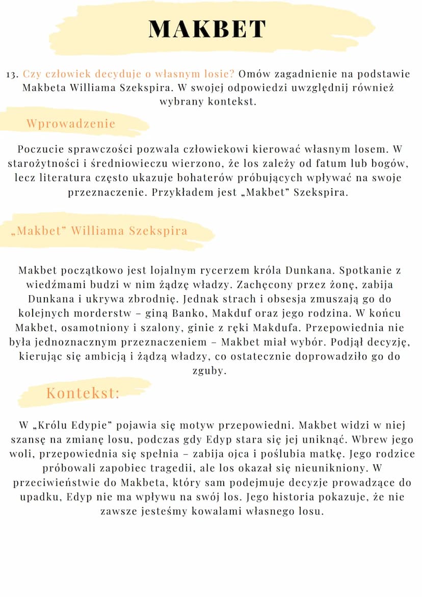 # MAKBET

12. Moralna odpowiedzialność za czyny. Omów zagadnienie na podstawie
Makbeta Williama Szekspira. W swojej odpowiedzi uwzględnij ró