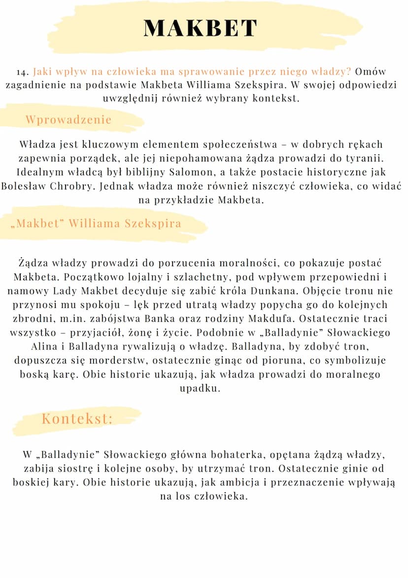 # MAKBET

12. Moralna odpowiedzialność za czyny. Omów zagadnienie na podstawie
Makbeta Williama Szekspira. W swojej odpowiedzi uwzględnij ró