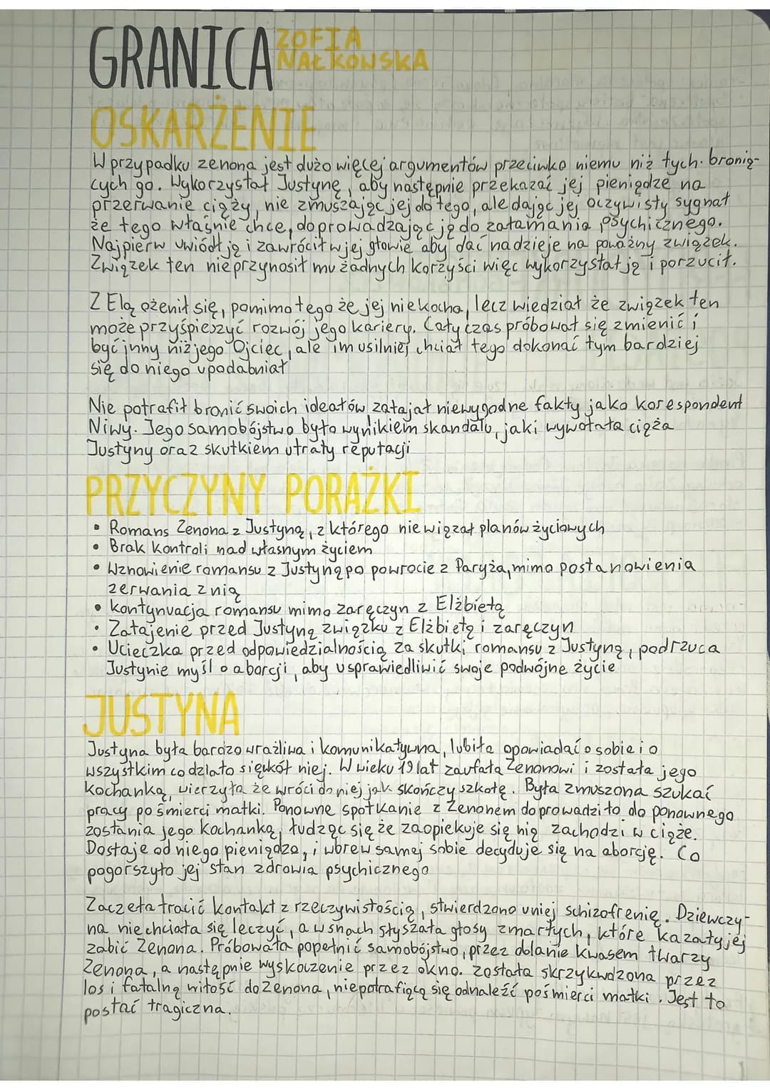 GRANICA
OSKARZENIE
W przypadku zenona jest dużo więcej argumentów przeciwko niemu niż tych. bronią-
cych go. Wykorzystał Justynę, aby następ