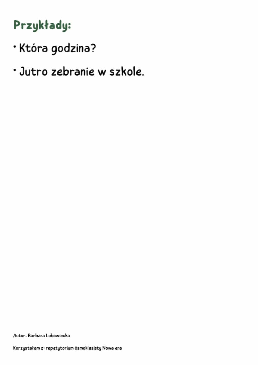 ZDANIA I
RÓWNOWAŻNIKI ZDAŃ
zdania
• zawierają orzeczenie wyrażone
czasownikiem
• podaję zrozumiałą informację
Przykłady:
Babcia urządza przy
