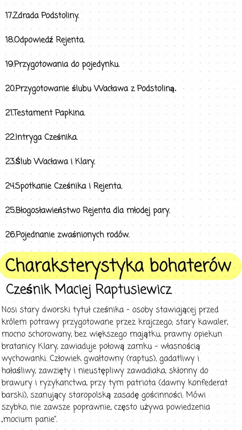 Zemsta
Streszczenie
Akcja toczy się na zamku, który podzielony jest na dwie
części murem. Jedna część należy do Cześnika Macieja
Raptusiewic