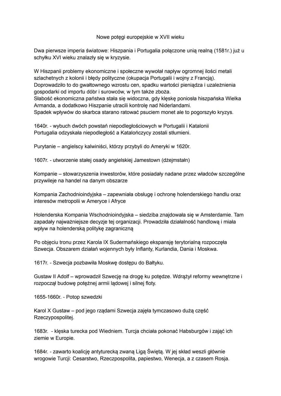 Nowe potęgi europejskie w XVII wieku
Dwa pierwsze imperia światowe: Hiszpania i Portugalia połączone unią realną (1581r.) już u
schyłku XVI 