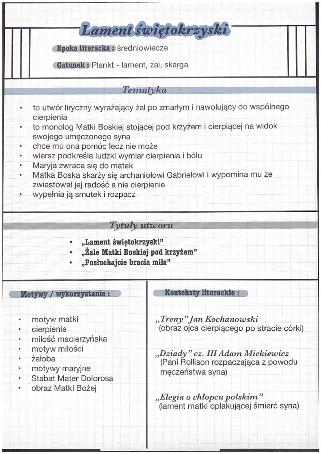Lament Świętokrzyski opracowanie średniowiecze 