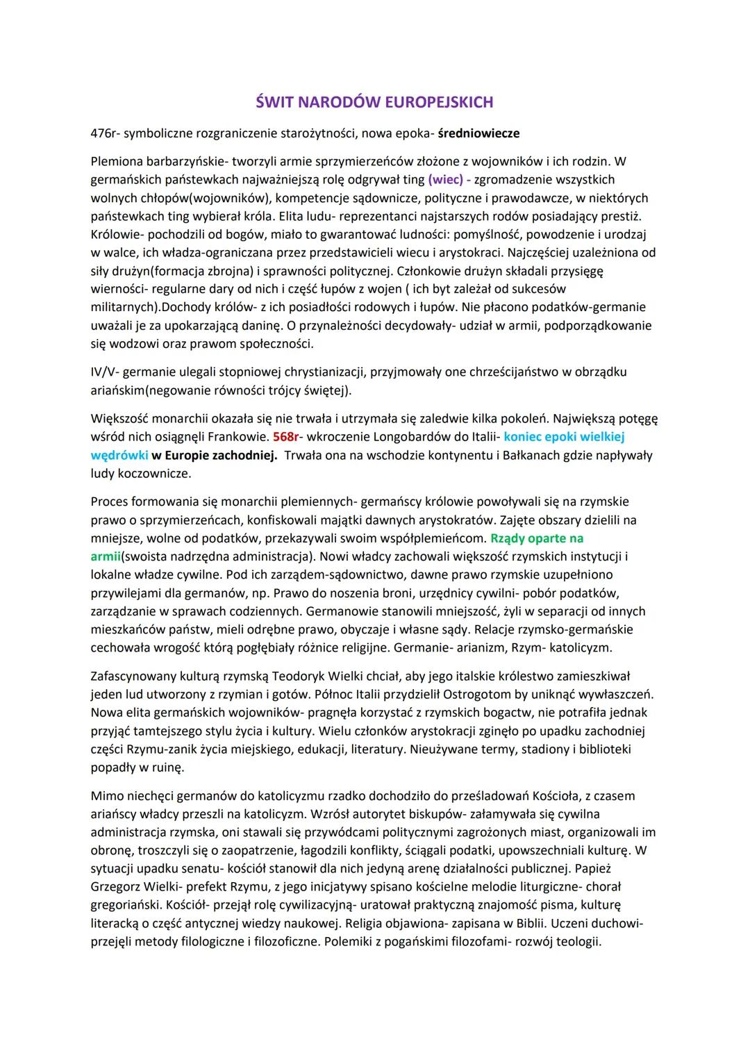 # ŚWIT NARODÓW EUROPEJSKICH

476r- symboliczne rozgraniczenie starożytności, nowa epoka- średniowiecze

Plemiona barbarzyńskie- tworzyli arm