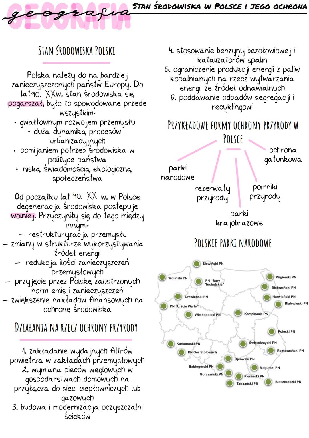 geografía
STAN ŚRODOWISKA POLSKI
Polska należy do najbardziej
zanieczyszczonych państw Europy. Do
lat 90. XXw. stan środowiska się
pogarszał