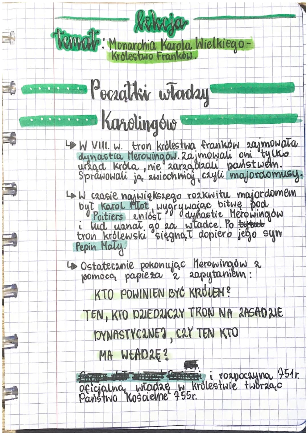 hokeja
Temat: Monarchia Karpla Wielkiego -
Królestwo Frankow.
Początki włodzy
... Karelingów
↳W VIII. W. tron królestwa franków zajmowała
dy