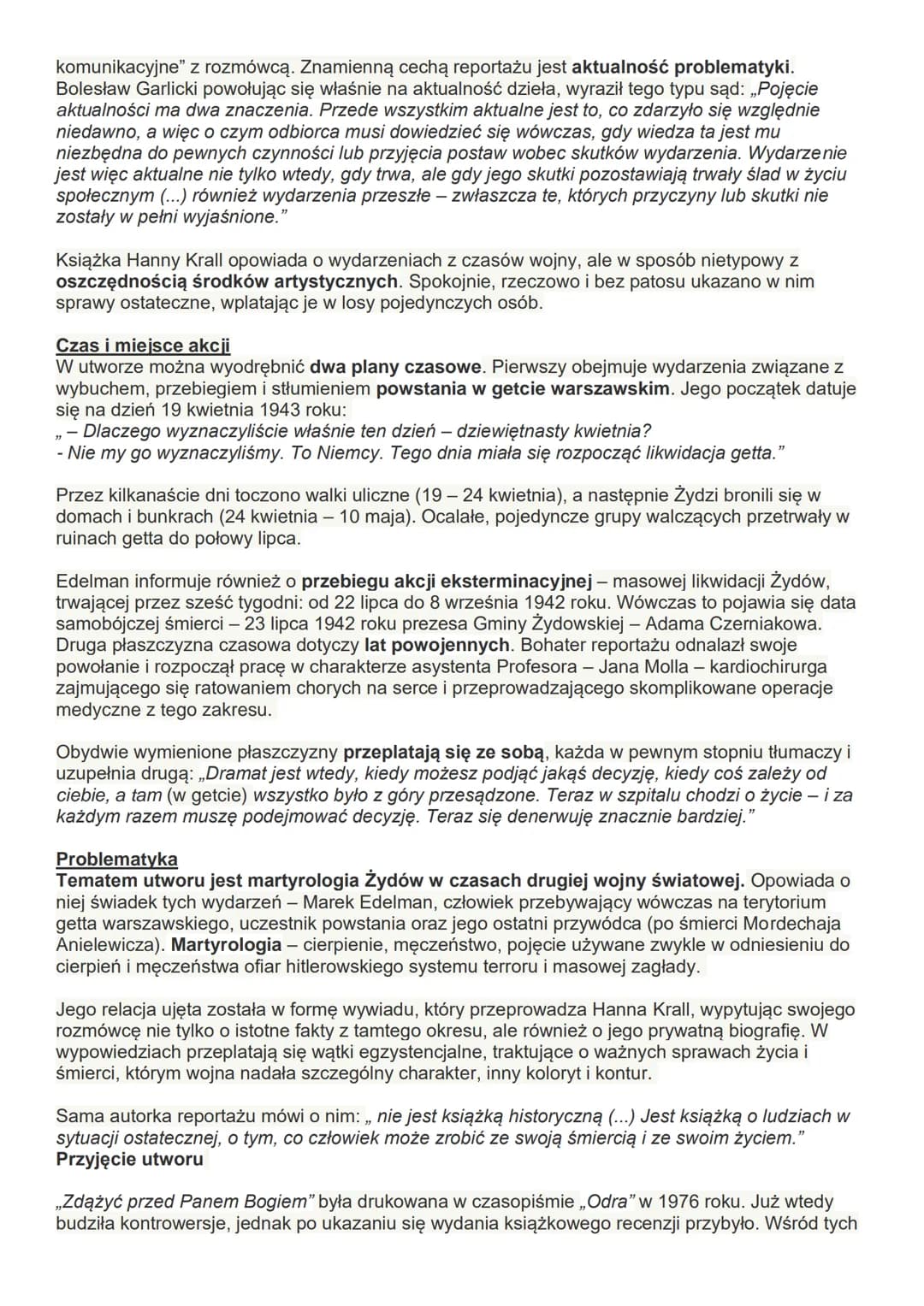 ZDĄŻYĆ PRZED PANEM BOGIEM
Nietypowy reportaż - Zdążyć przed Panem Bogiem" - jako gatunek literacki
Książkę Hanny Krall trudno zaklasyfikować