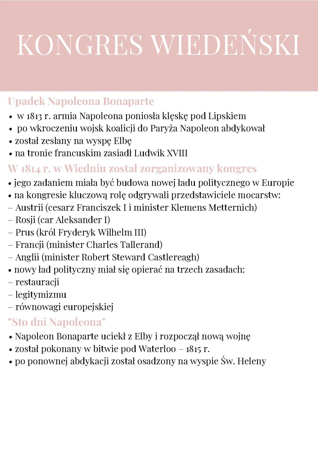 Kongres wiedeński - najważniejsze informacje