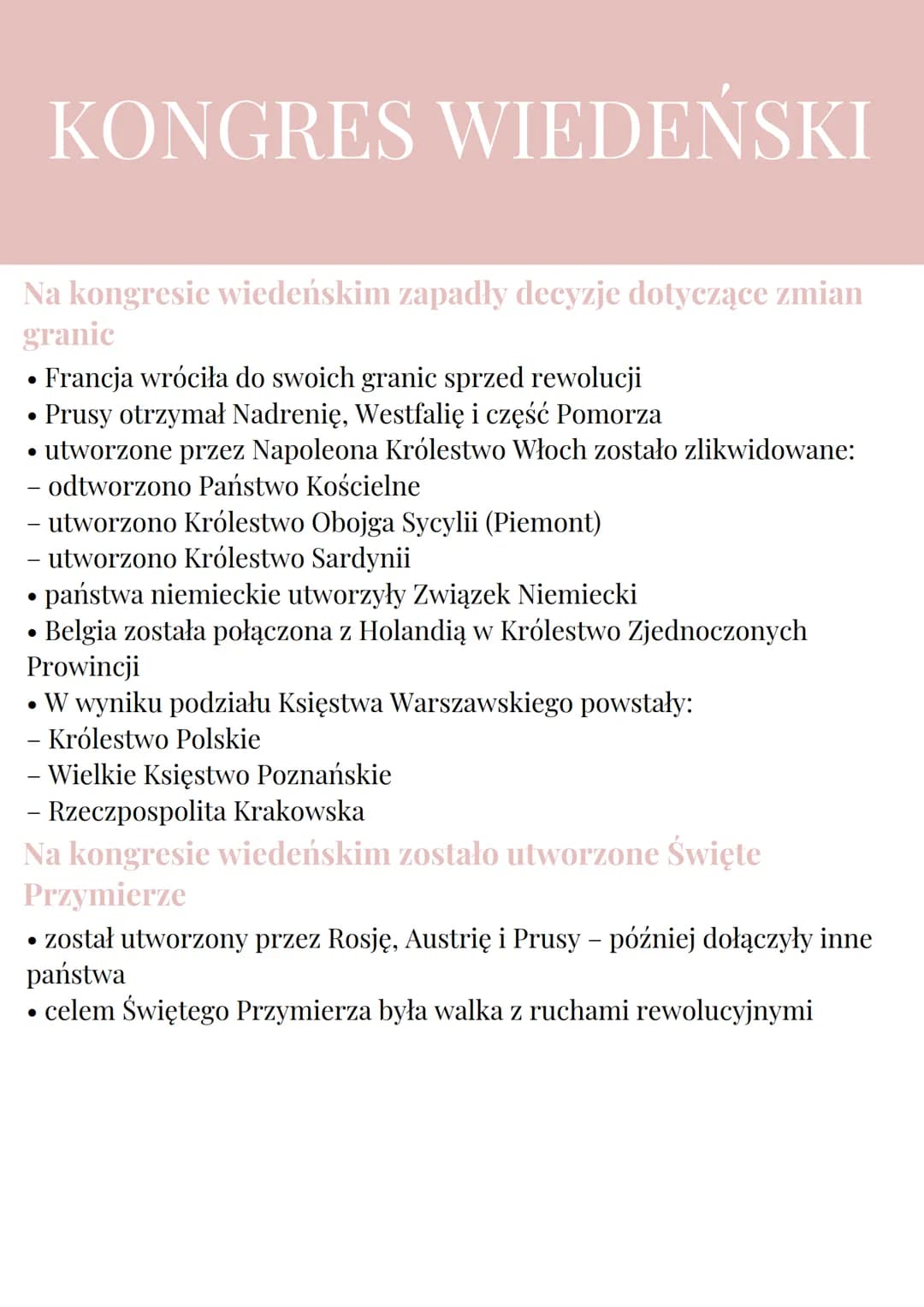 
<p>Kongres wiedeński odbył się w 1814 r. w Wiedniu, a jego uczestnikami byli przedstawiciele mocarstw takich jak Austrii, Rosji, Prus, Fran