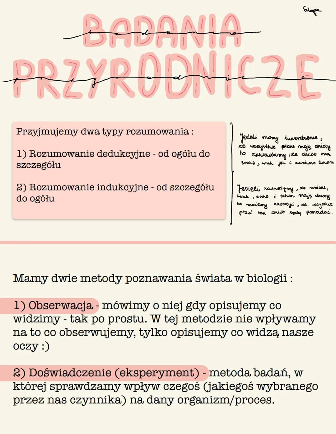 BARANIA
PRZYRODNICZE
Przyjmujemy dwa typy rozumowania :
1) Rozumowanie dedukcyjne - od ogółu do
szczegółu
Salapa
2) Rozumowanie indukcyjne -