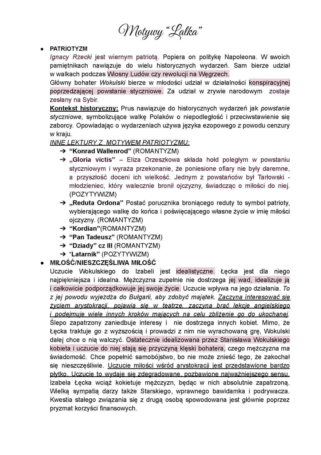 Motywy i konteksty z "Lalki"
