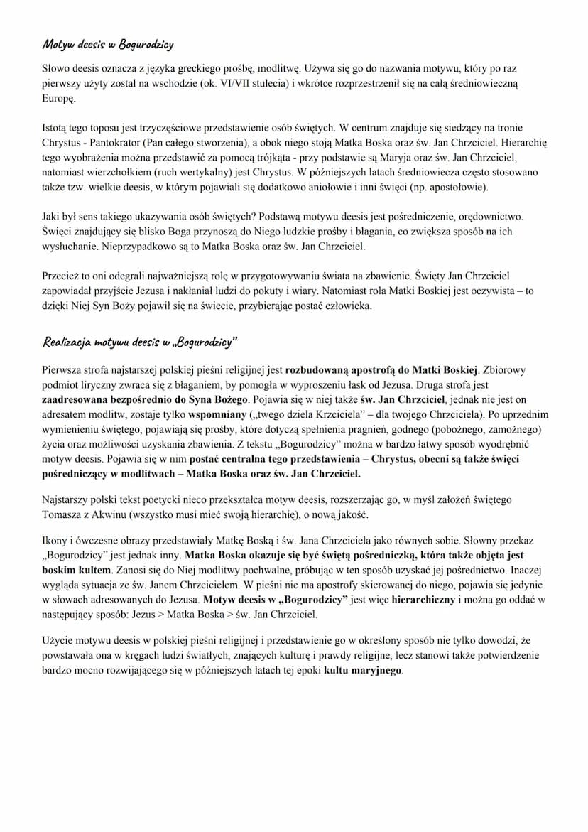 Bogurodzica
Bogurodzica - interpretacja i analiza wiersza
,,Bogurodzica" jest najstarszym polskim tekstem poetyckim oraz najstarszą polską p