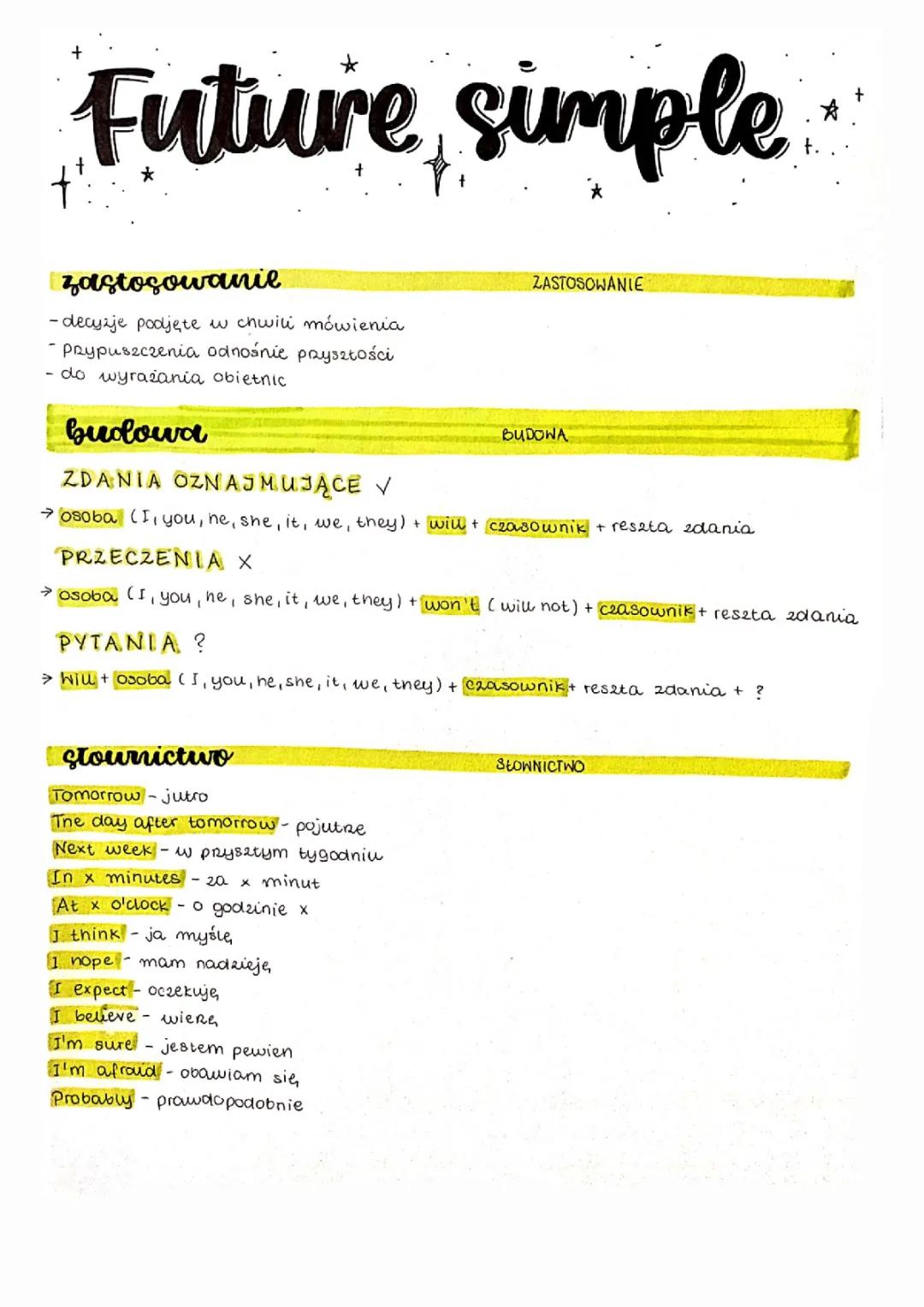 Czas Future Simple - Angielski Notatka
