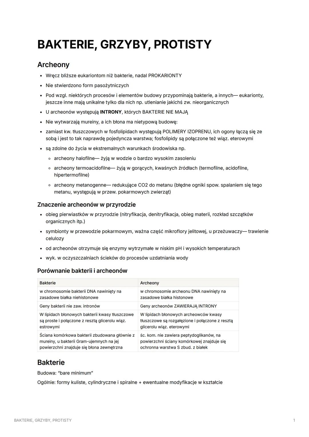 --- OCR Start ---
BAKTERIE, GRZYBY, PROTISTY
Archeony
Wręcz bliższe eukariontom niż bakterie, nadal PROKARIONTY
Nie stwierdzono form pasożyt