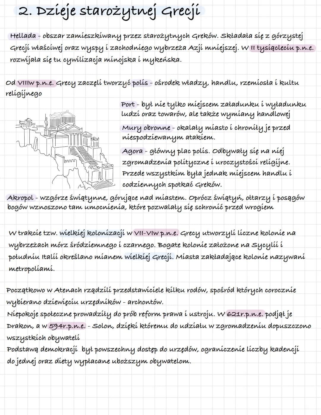  2. Dzieje starożytnej Grecji
Hellada - obszar zamieszkiwany przez starożytnych Greków. Składała się z górzystej
Grecji właściwej oraz wyspy