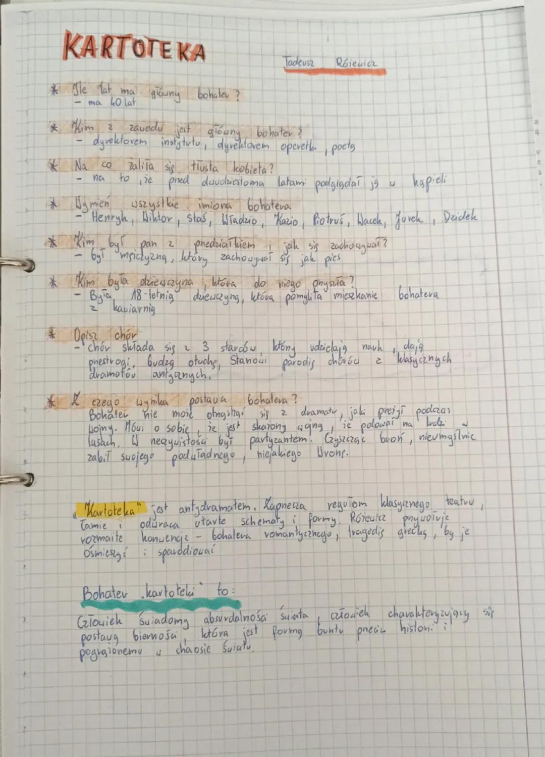 KARTOTEKA
* Sle lat mal głowny bohater?
-
ma 40 lat
*im z
-
Tadeusz
Réiewicz
zavodu jest główny bohater?
dyrektorem instytutu, dyrektorem op