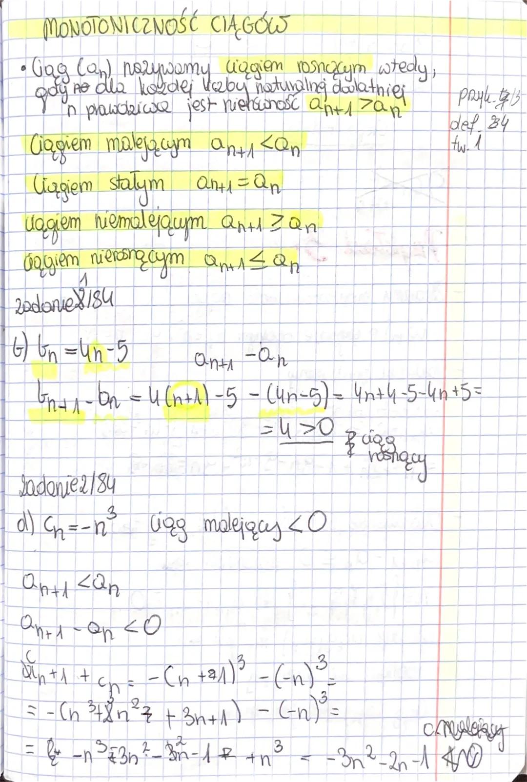 MONOTONICZNOŚĆ CIĄGÓW

*   (an) nazywamy ciągiem rosnącym wtedy,
    gdy no dla każdej liczby naturalnej dodatniej
    n prawdziwe jest nier