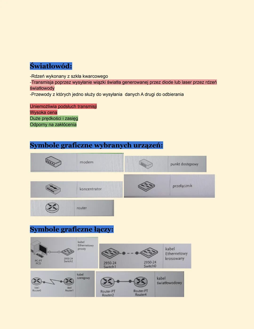 Hardware:
-urządzenia transmisji
-urządzenia dostępu
-urządzenia wzmacniania sygnału
Software:
-Protokoły (protocols)
Określają sposób komun