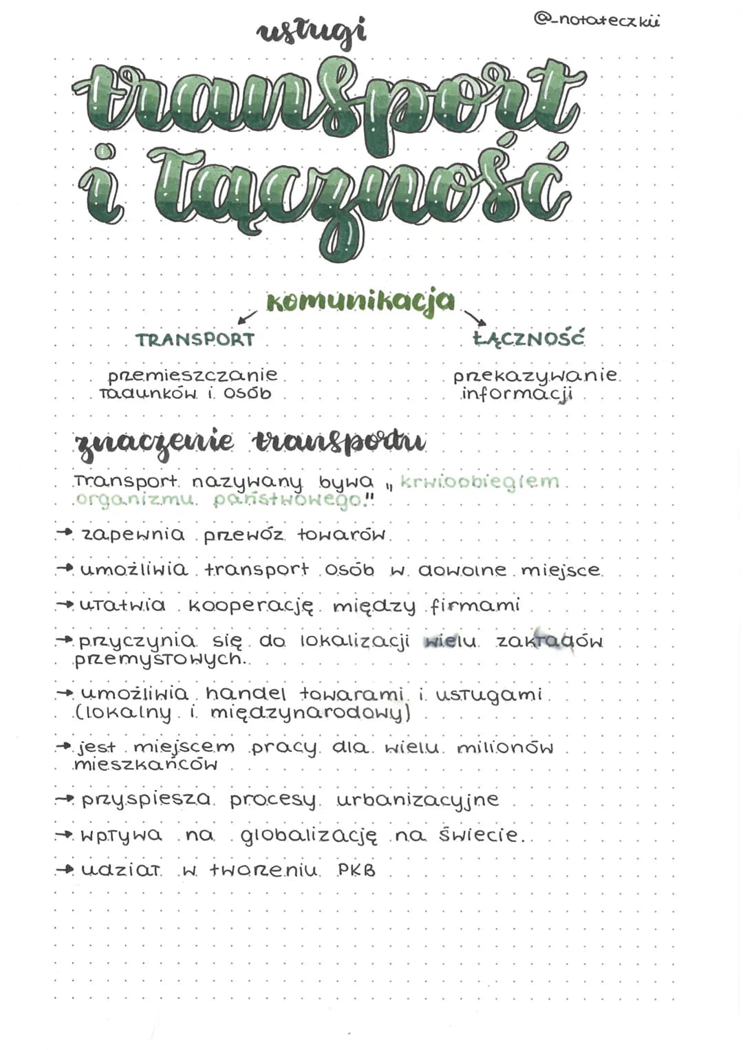 @_notateczki
ustugi
transport
i Tączność
komunikacja
TRANSPORT
przemieszczanie
Tagunków. i. Osób
ŁĄCZNOŚĆ
przekazywanie
informacji
znaczenie