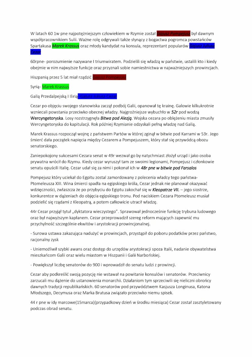 UPADEK REPUBLIKI RZYMSKIEJ
Il w pne- W Rzymie pojawiły się stronnictwa polityczne(przynależność nie była uzależniona od
pochodzenia społeczn