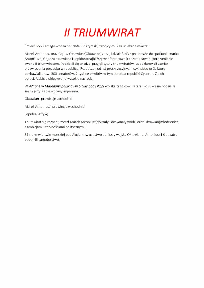UPADEK REPUBLIKI RZYMSKIEJ
Il w pne- W Rzymie pojawiły się stronnictwa polityczne(przynależność nie była uzależniona od
pochodzenia społeczn