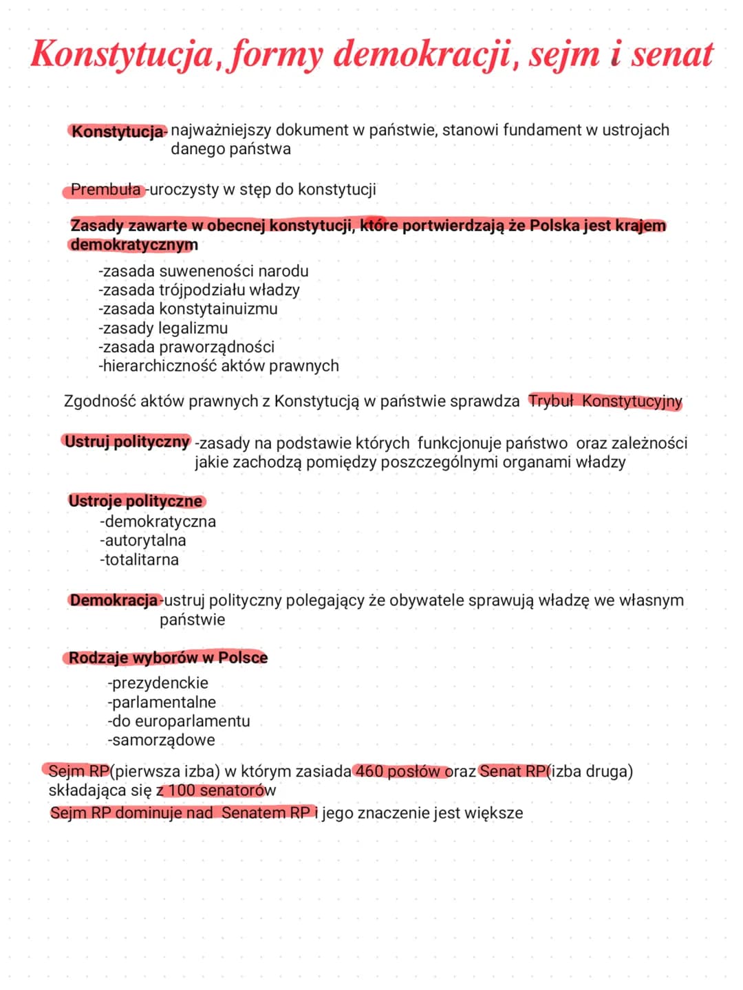 Konstytucja, formy demokracji, sejm i senat
Konstytucja-najważniejszy dokument w państwie, stanowi fundament w ustrojach
danego państwa
Prem