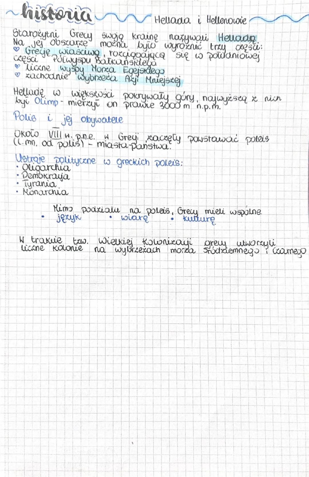 # historia

Hellada i Hellenowie

Starożytni Grecy swoją krainę nazywali Hellada.
Na jej obszarze można było wyroznić trzy caęsi:
- Grecje w