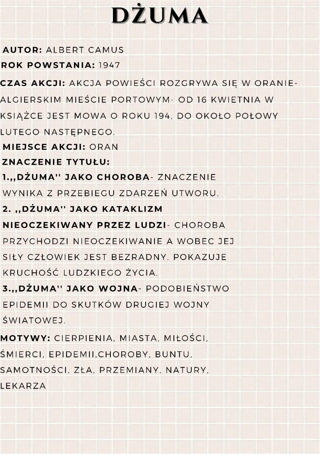Dżuma - streszczenie, motywy i kontekst literacki
