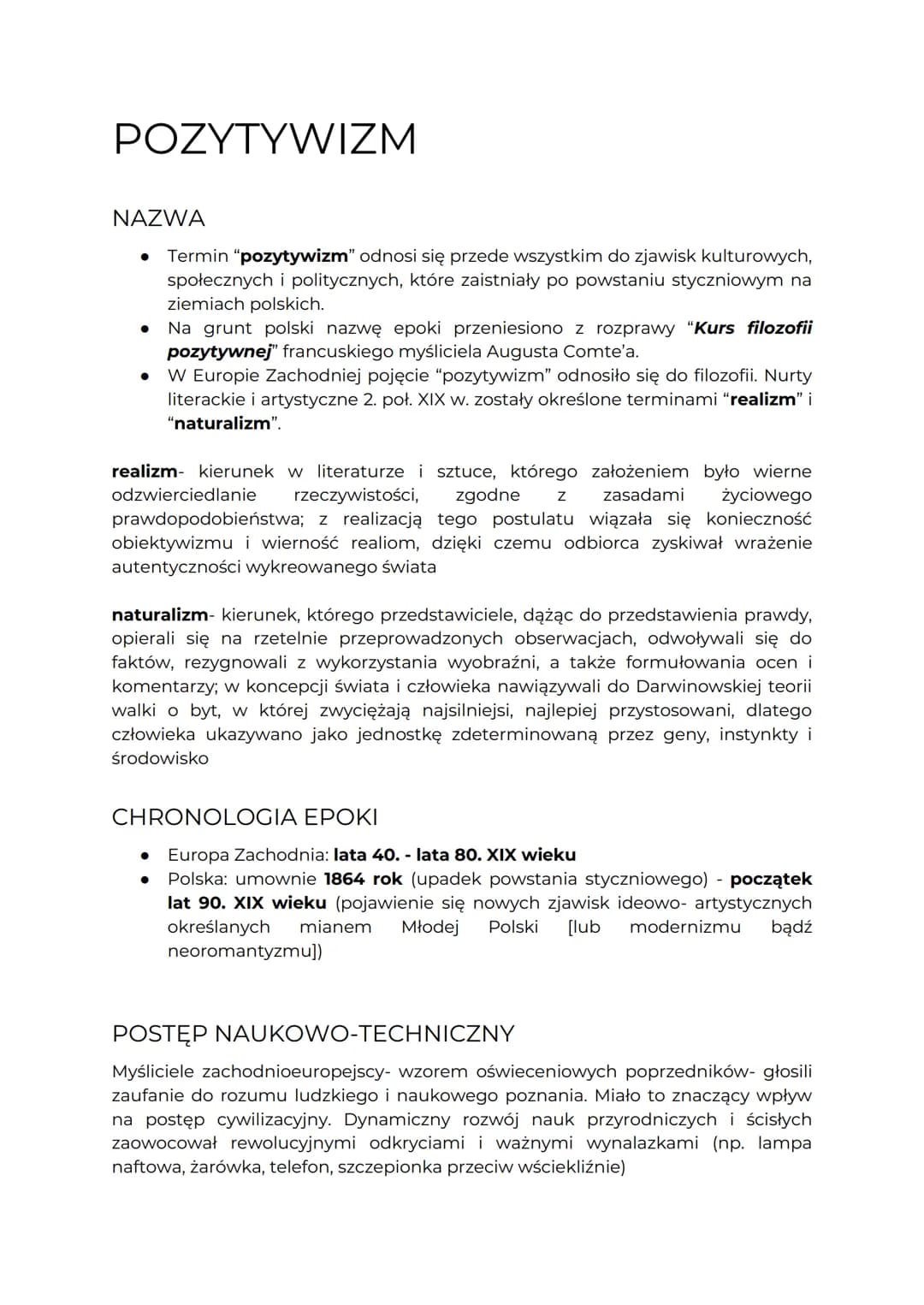 POZYTYWIZM
NAZWA
●
Termin "pozytywizm" odnosi się przede wszystkim do zjawisk kulturowych,
społecznych i politycznych, które zaistniały po p