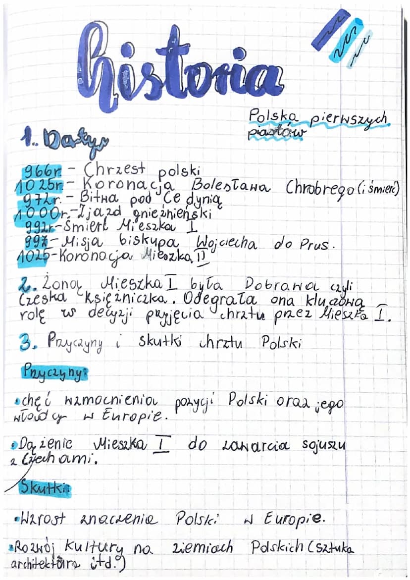 historia
1. Darty's
966- Chrzest polski
in
Polska pierwszych
piastów
1025r-Koronacja Bolesława Chrobrego (i śmier)
97hr. - Bitwa pod Ce dyni
