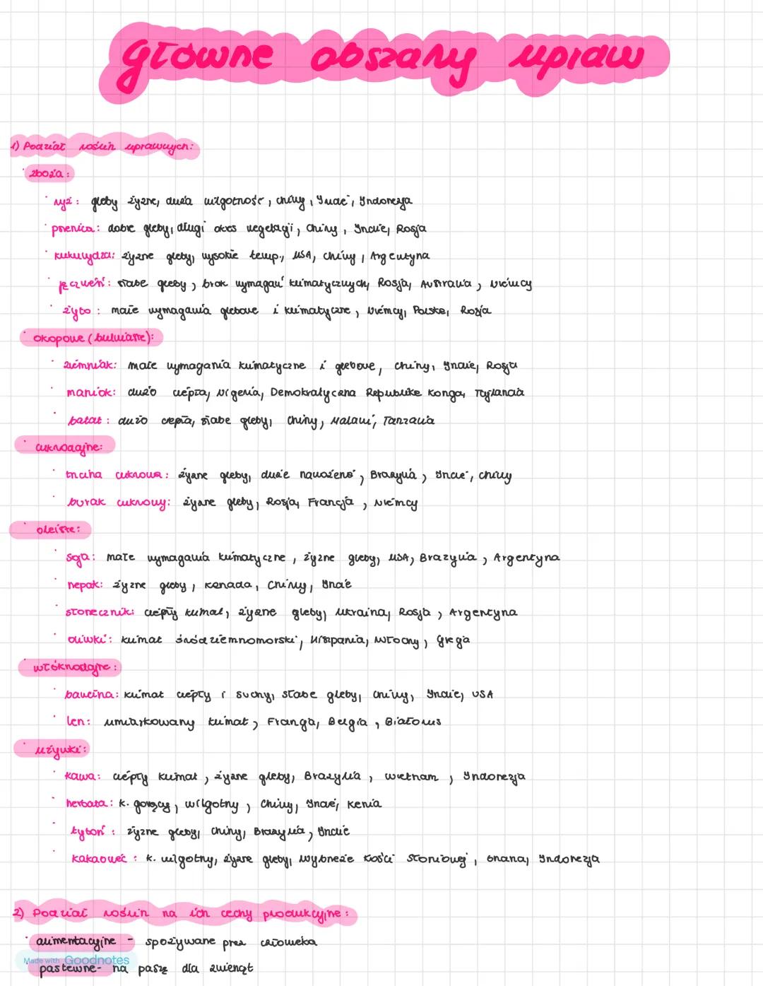 1) Podział roślin uprawnych:
20020
nys: globy żyzne, dusa milgotnoś'e, chingy, Iude, Indoneya
•porenica: dobre gleby, długi okies vegetagi, 