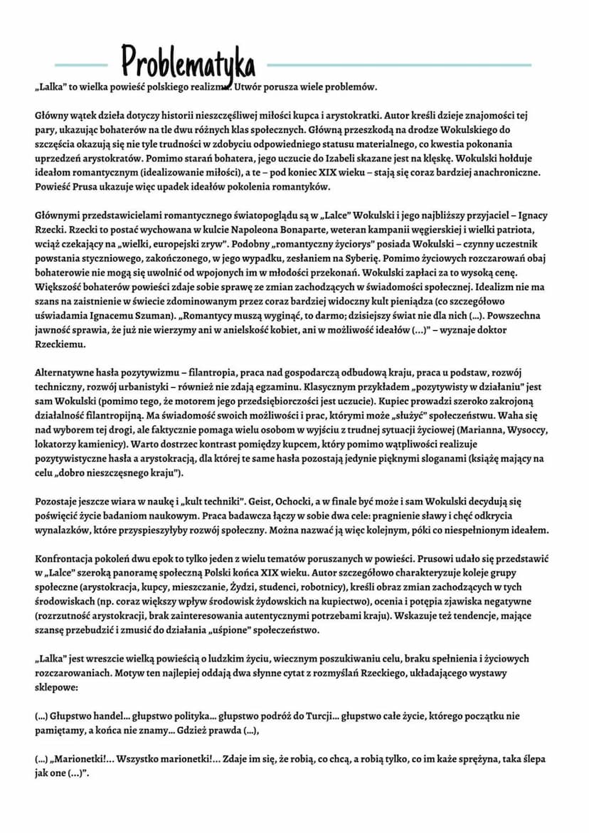 Lalka
Boleslaw Prus
Geneza
,,Lalka" Bolesława Prusa to powieść realistyczna, drukowana, jak to w drugiej połowie XIX wieku bywało, najpierw 