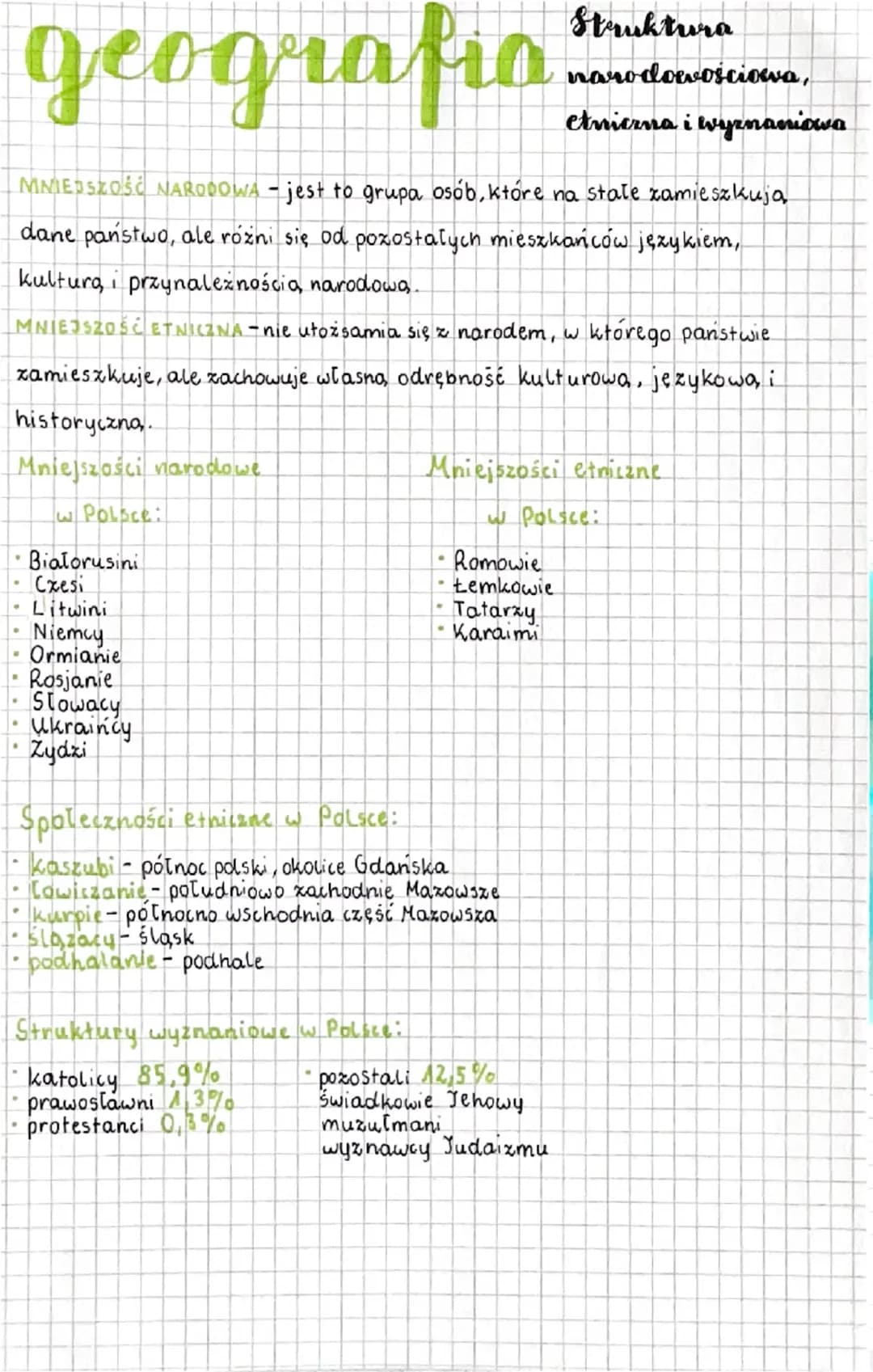 --- OCR Start ---
geografia
Struktura
narodowościowa,
etnierna i wyznaniowa
MNIEDSZOŚĆ NARODOWA -jest to grupa osób, które na stałe zamieszk