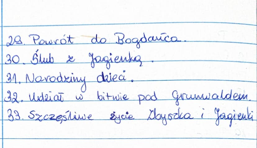 1. Spotkanie w Tynicu.
Туйси,
2. Śluby Zbyszka dla Danusie
3. Atak na posta.
4. Przybycie do Krakowa
5. Skazanie Zbyszka.
6. Próby ratowania